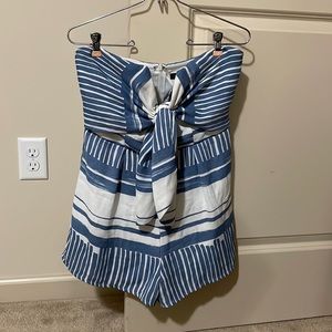 Blue & White Tie Front Romper
